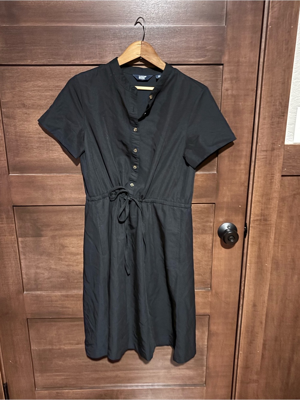 Lands' End Black Button-Front Drawstring Midi Dress